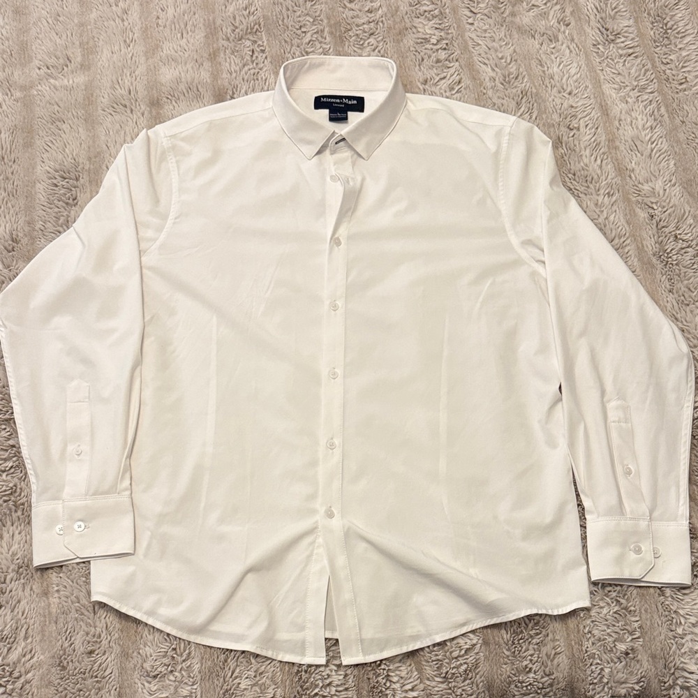 Mizzen+Main Classic White Dress Shirt L no tuck